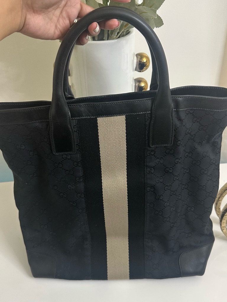 Gucci Black Tote With Beige Cherry Line